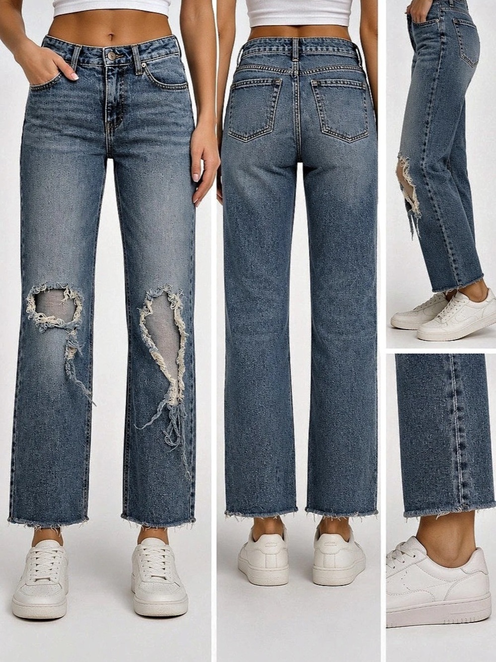 Straight Leg Distressed Jeans
